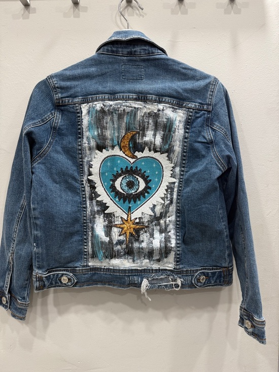 L&M Jackets & Blazers - Hand-Painted Blue Denim Jean Jacket with Celestial Heart Back